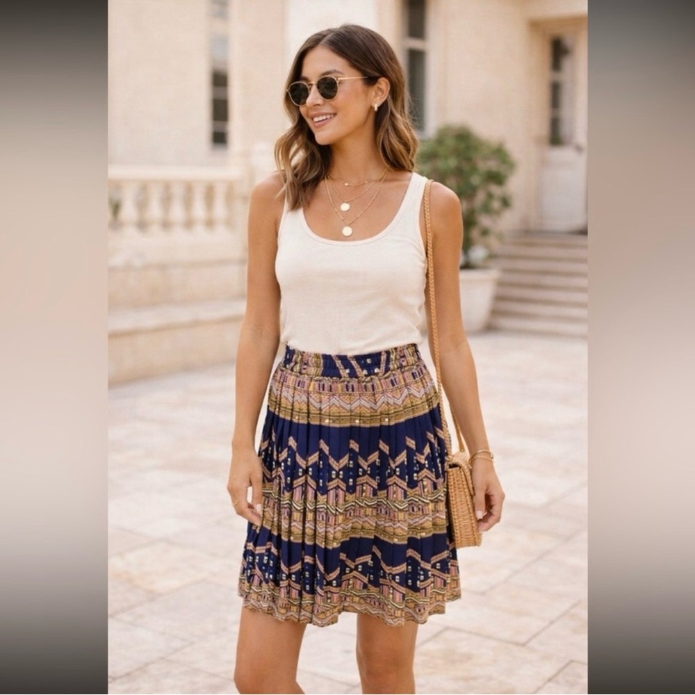 Anthropologie Edme & Esyllte Recurring Theme Pleated Bohemian Skirt Size Small